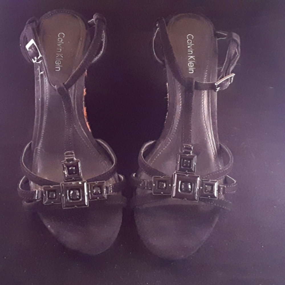 Calvin Klein faux leopard skin, 3" wedges